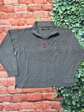 Jeep 100% Cotton Textured Knit 1/4 Zip Mens Size Large Pullover Heather Olive